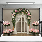 Aperturee - Aperturee Romantic Floral Greenery Arch Wedding Photo Backdrop